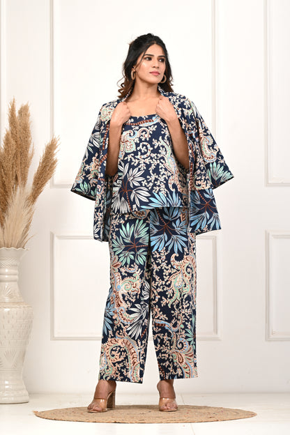 RimeLine Blue 3 pcs Co-ord Set For Women