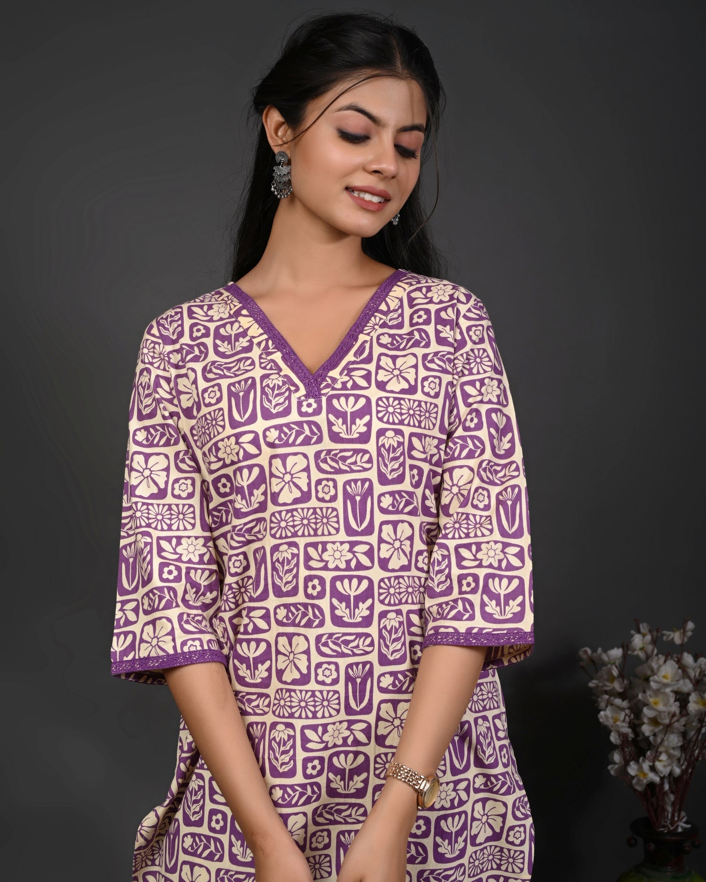 Rimeline Women Floral Printed Regular Pure Cotton Kurta with Trousers