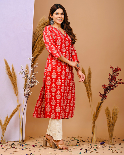 Floral Printed Pure Cotton A-Line Kurta