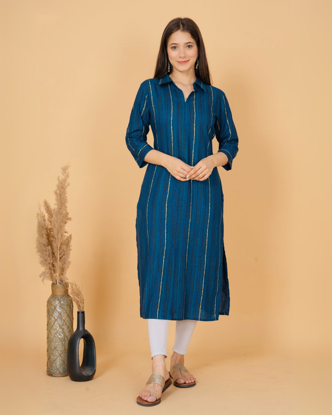 RimeLine Blue Collered Neck Kurti For Women