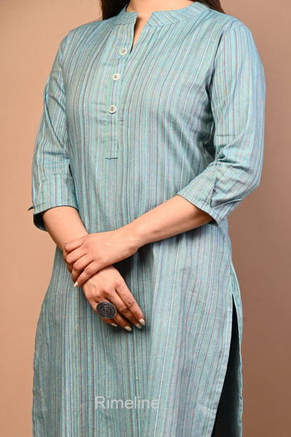 RimeLine Stripped Mandarin Straight kurta for women