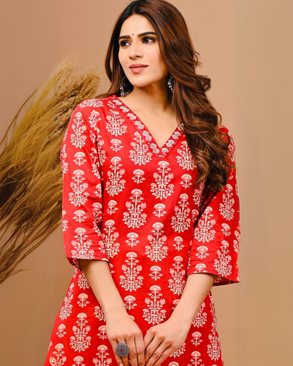 Floral Printed Pure Cotton A-Line Kurta