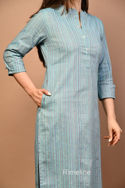RimeLine Stripped Mandarin Straight kurta for women