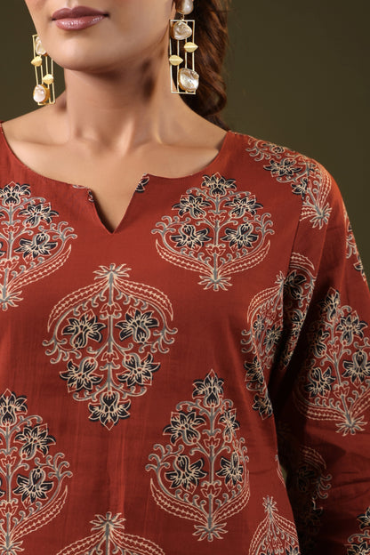 Rimeline Floral Printed Pure Cotton Short Kurti