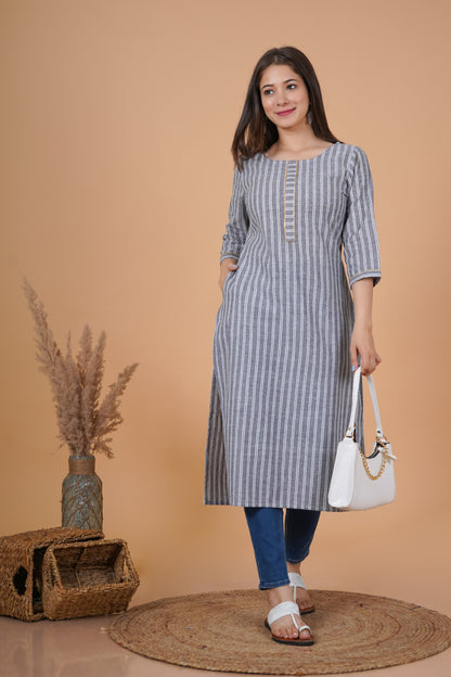 RimeLine Round Neck stripped Straight kurta for women - Rimeline