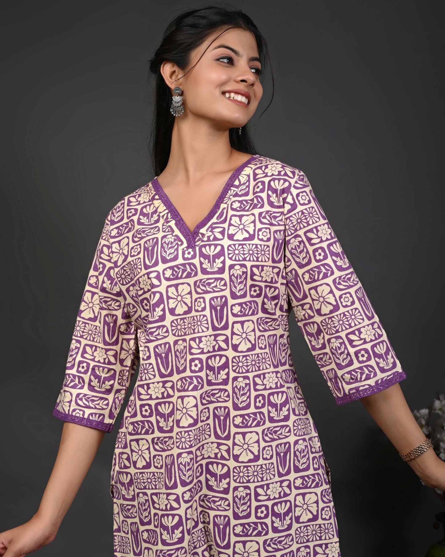 Rimeline Women Floral Printed Regular Pure Cotton Kurta with Trousers
