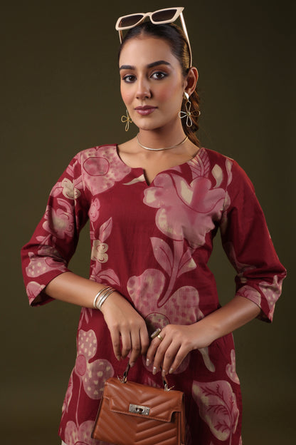 Rimeline Women Pure Cotton Floral Printed A-Line Kurti