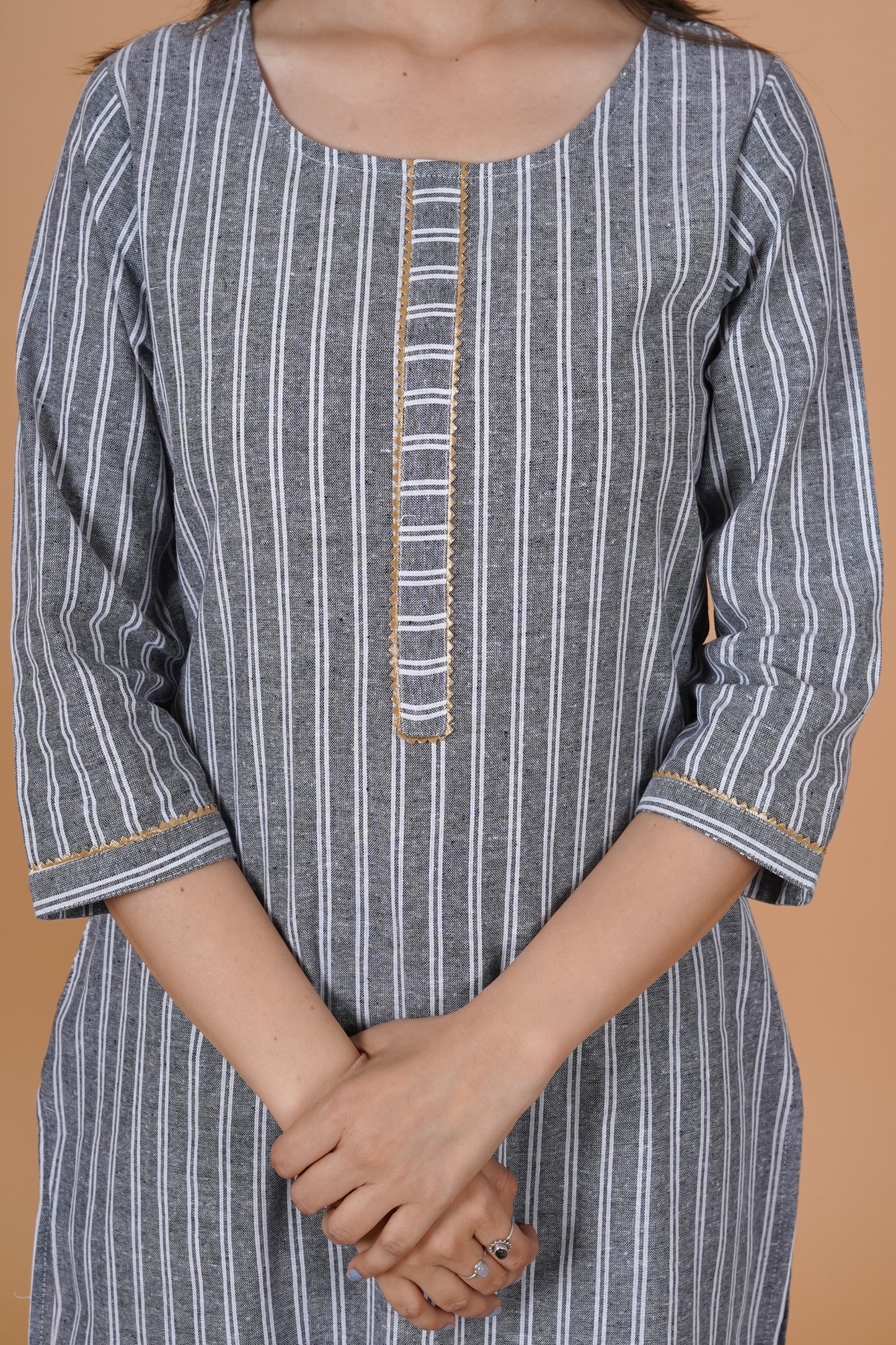 RimeLine Round Neck stripped Straight kurta for women - Rimeline