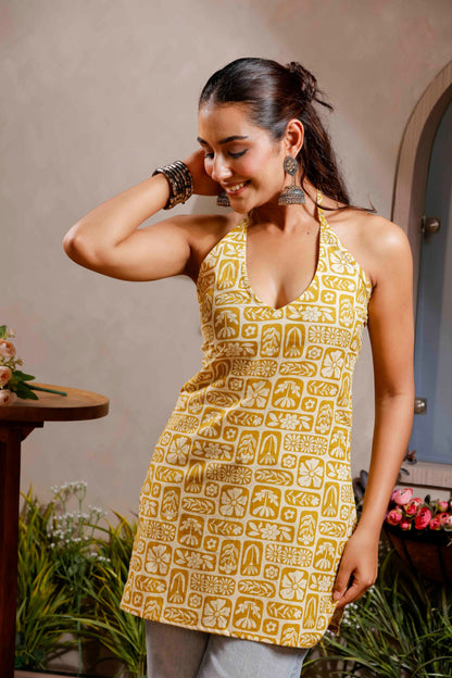 Rimeline Floral Printed Halter Neck Pure Cotton Kurti