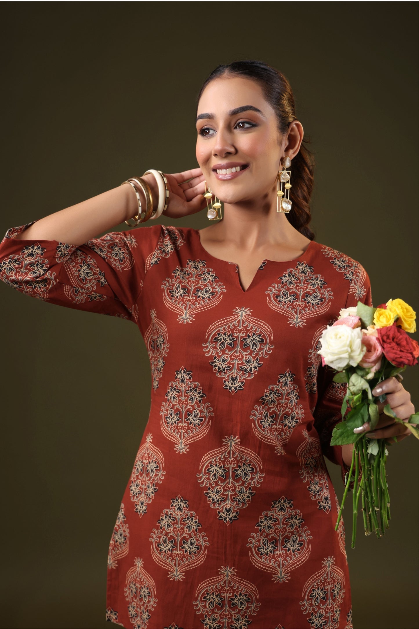 Rimeline Floral Printed Pure Cotton Short Kurti