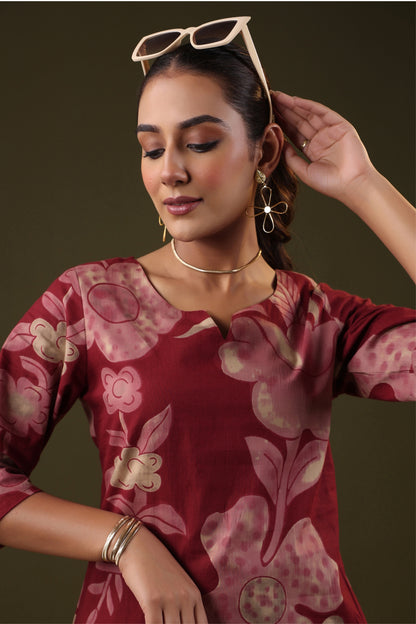 Rimeline Women Pure Cotton Floral Printed A-Line Kurti