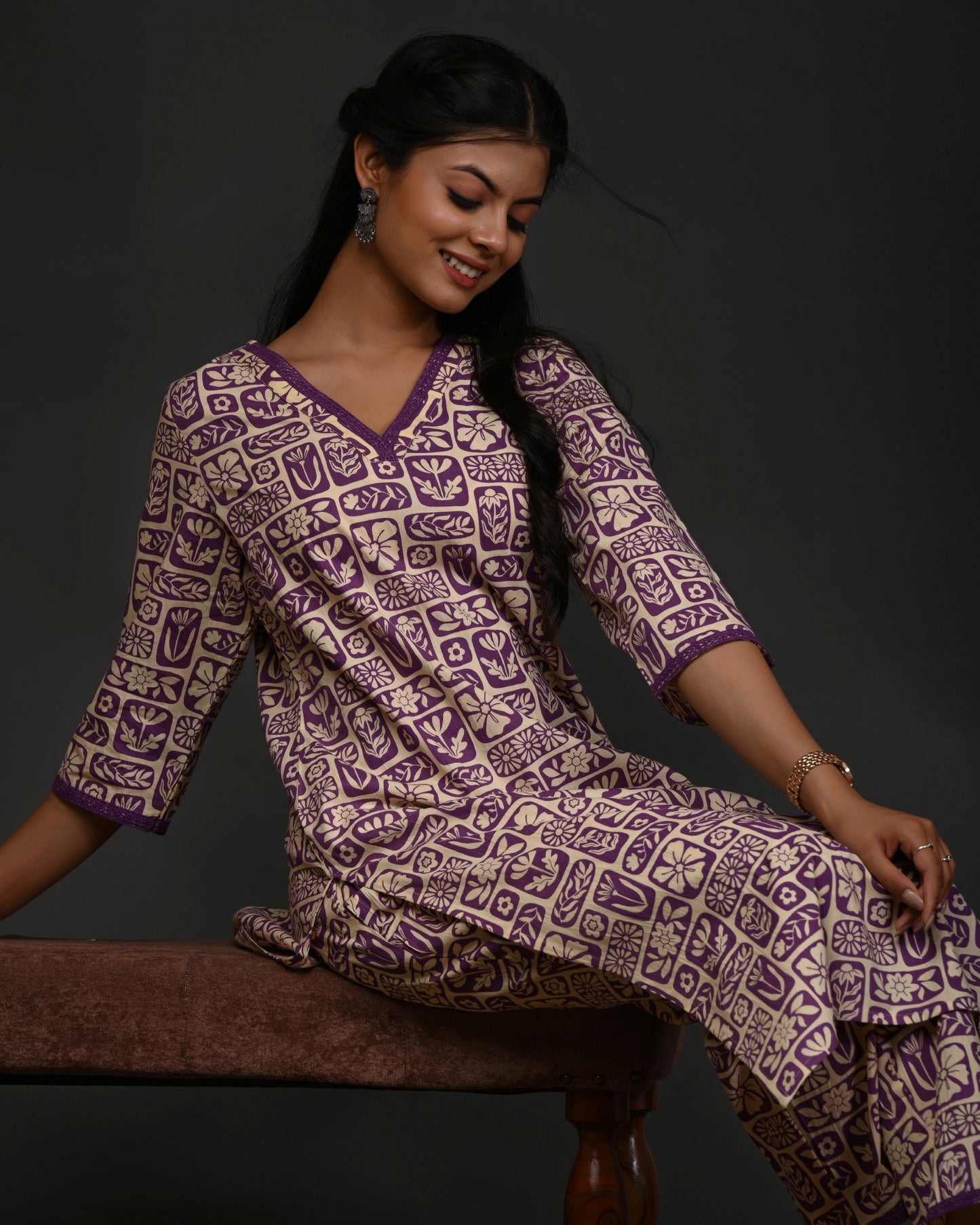 Rimeline Women Floral Printed Regular Pure Cotton Kurta with Trousers