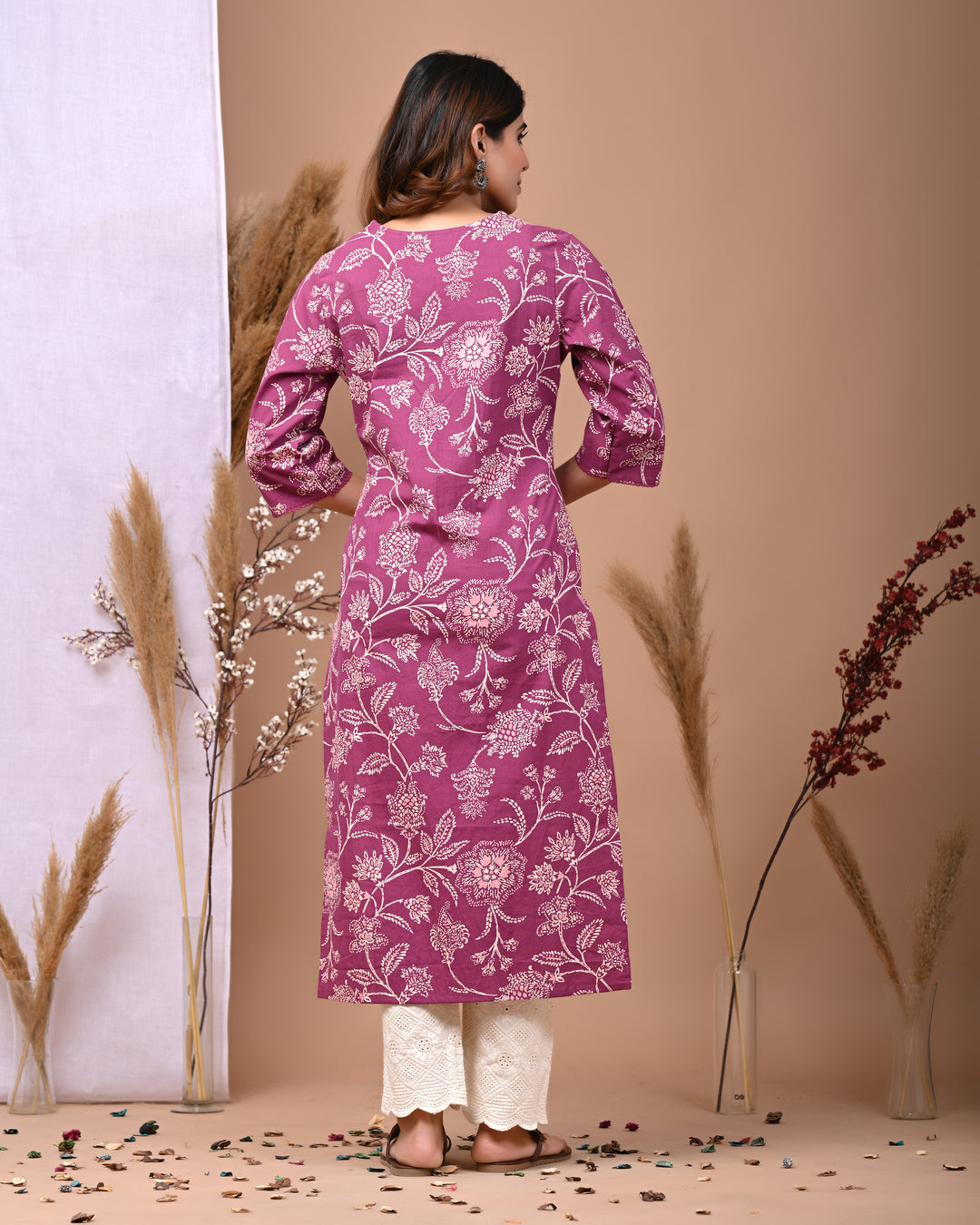 RimeLine Gajri Embroidered Printed V-Neck Kurti for women