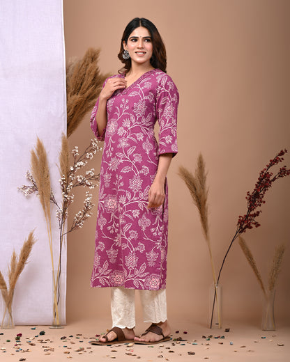 RimeLine Gajri Embroidered Printed V-Neck Kurti for women