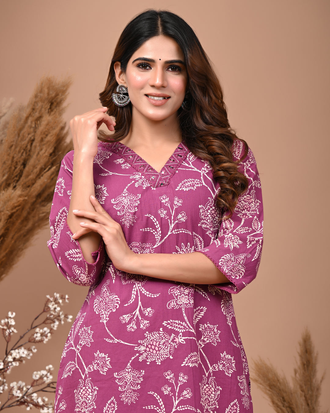 RimeLine Gajri Embroidered Printed V-Neck Kurti for women