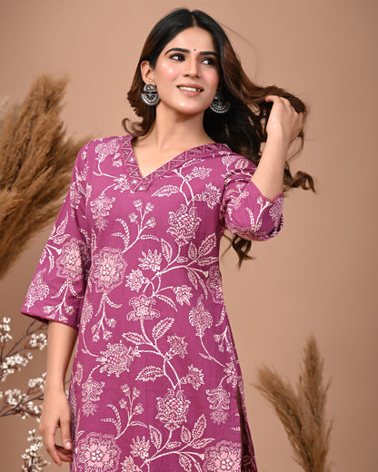 RimeLine Gajri Embroidered Printed V-Neck Kurti for women