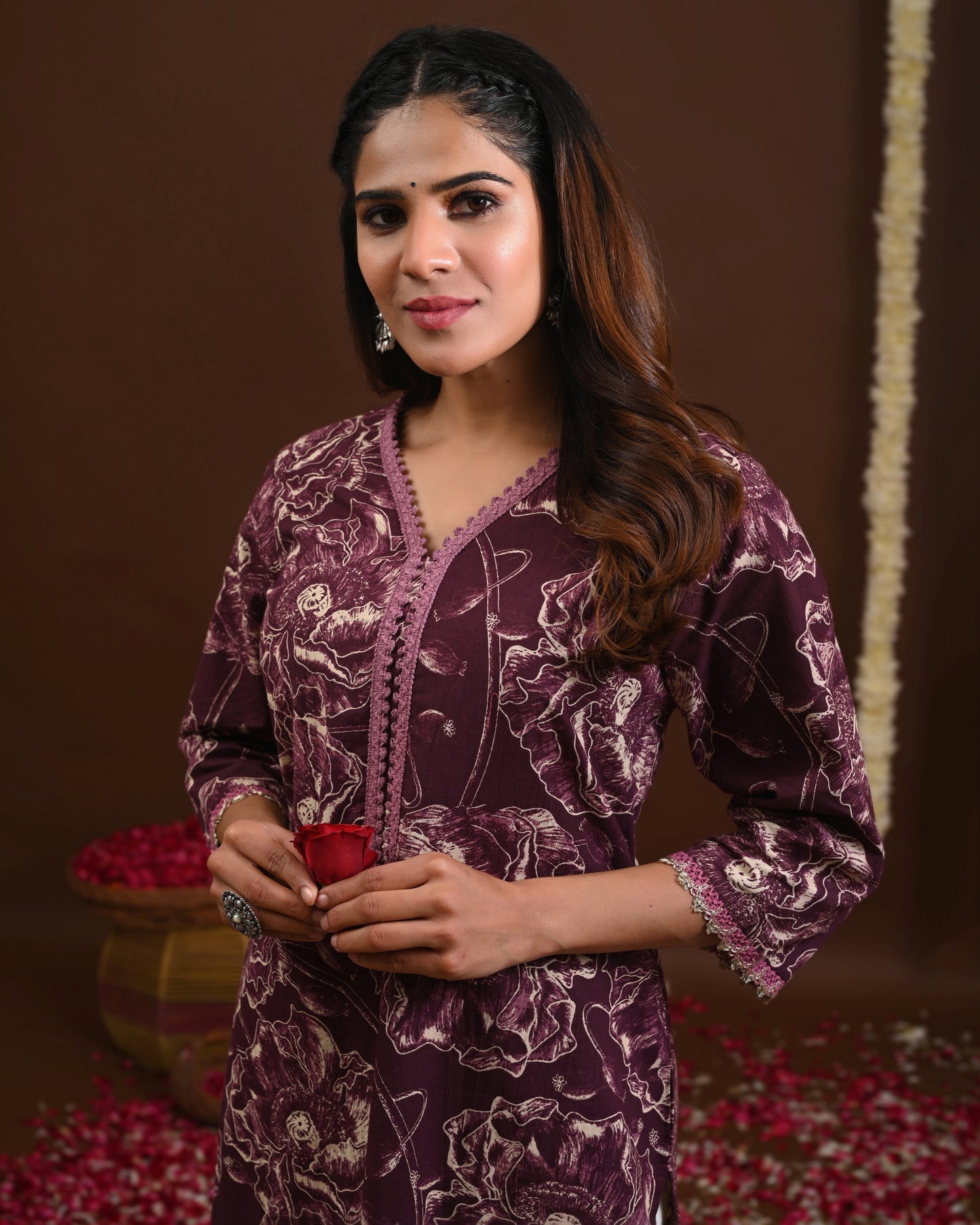 Rimeline Floral Printed V-Neck Straight Kurta