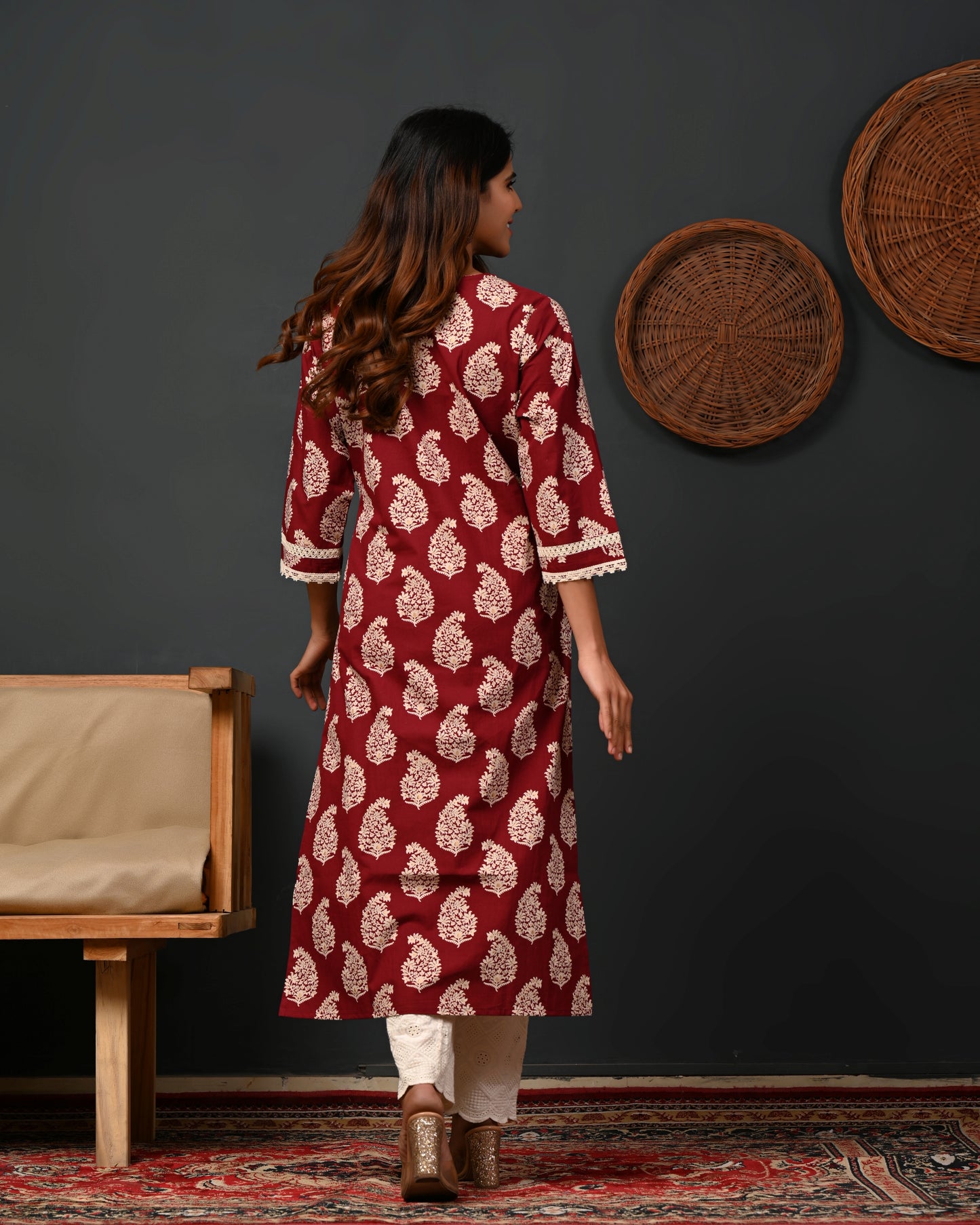 Rimeline Ethnic Motifs Printed Pure Cotton Straight Kurta