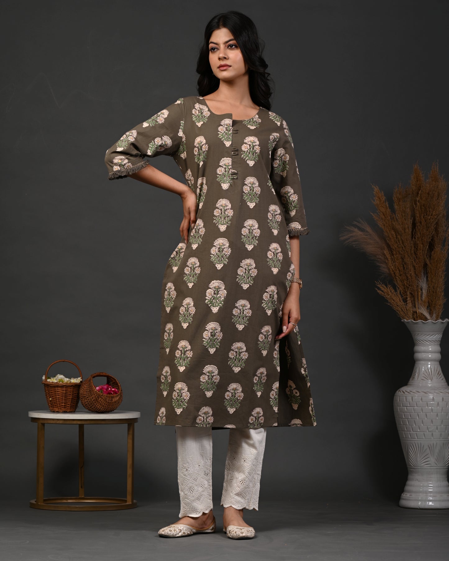 Rimeline Ethnic Motifs Printed Straight Pure Cotton Kurta