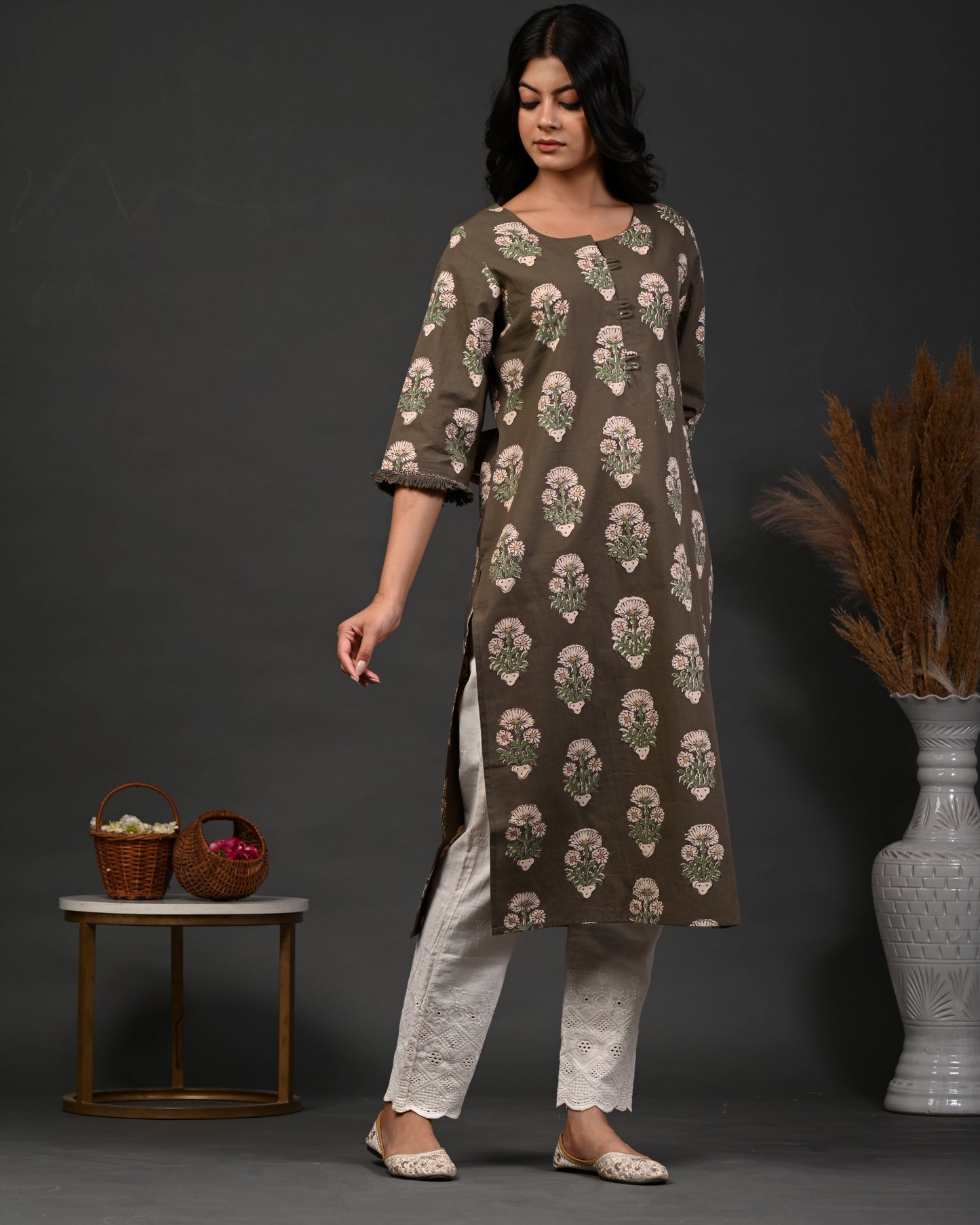 Rimeline Ethnic Motifs Printed Straight Pure Cotton Kurta