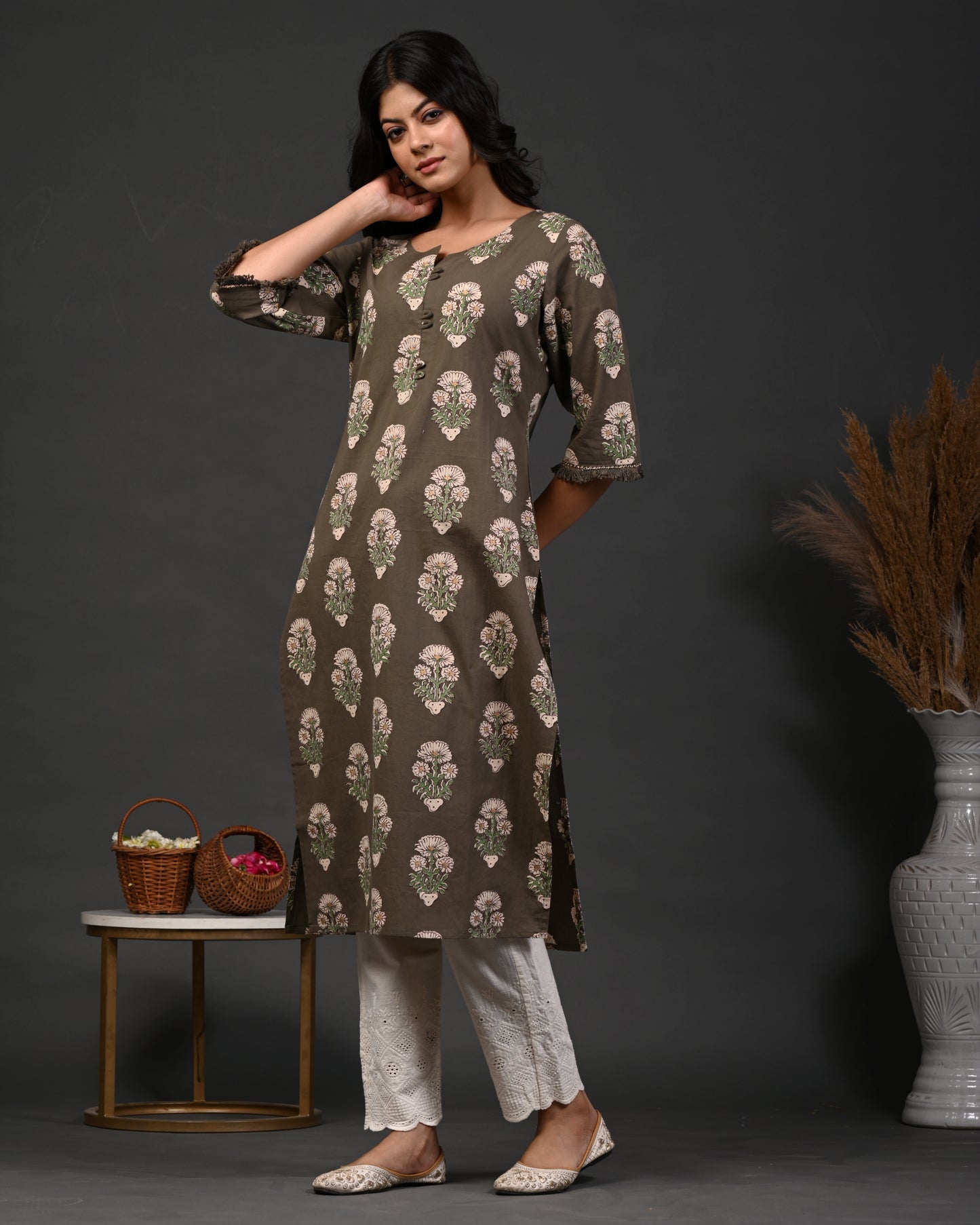 Rimeline Ethnic Motifs Printed Straight Pure Cotton Kurta