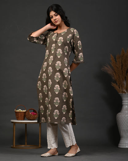 Rimeline Ethnic Motifs Printed Straight Pure Cotton Kurta