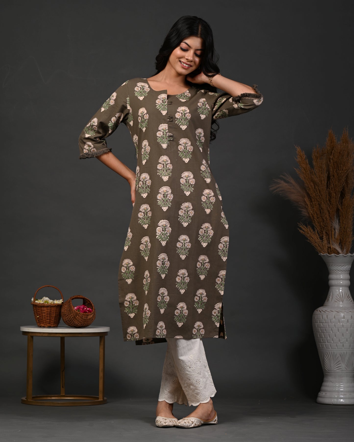 Rimeline Ethnic Motifs Printed Straight Pure Cotton Kurta
