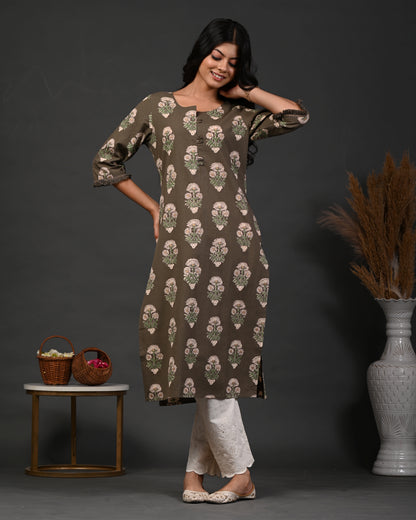 Rimeline Ethnic Motifs Printed Straight Pure Cotton Kurta