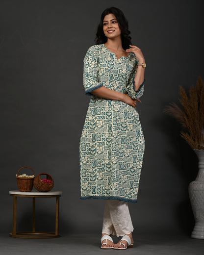 Rimeline Floral Printed Notch Neck Straight Kurta