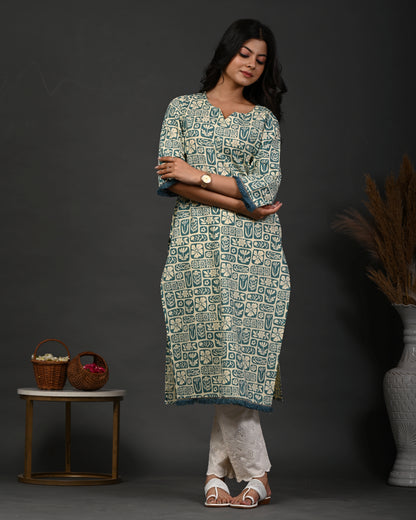 Rimeline Floral Printed Notch Neck Straight Kurta