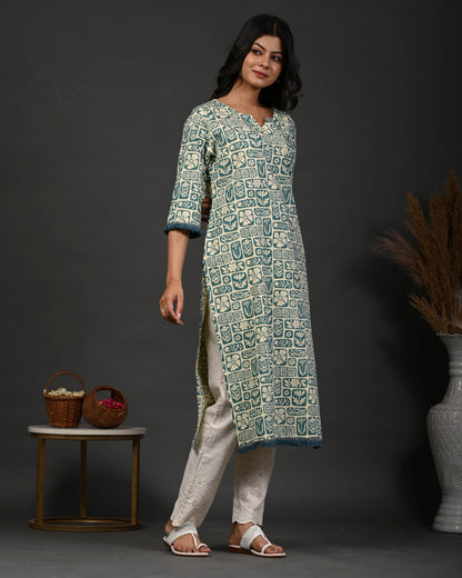 Rimeline Floral Printed Notch Neck Straight Kurta
