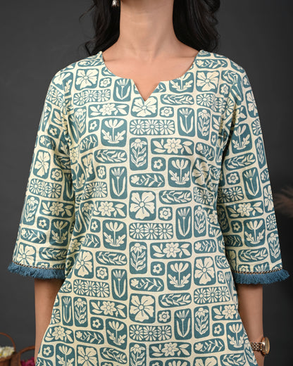 Rimeline Floral Printed Notch Neck Straight Kurta