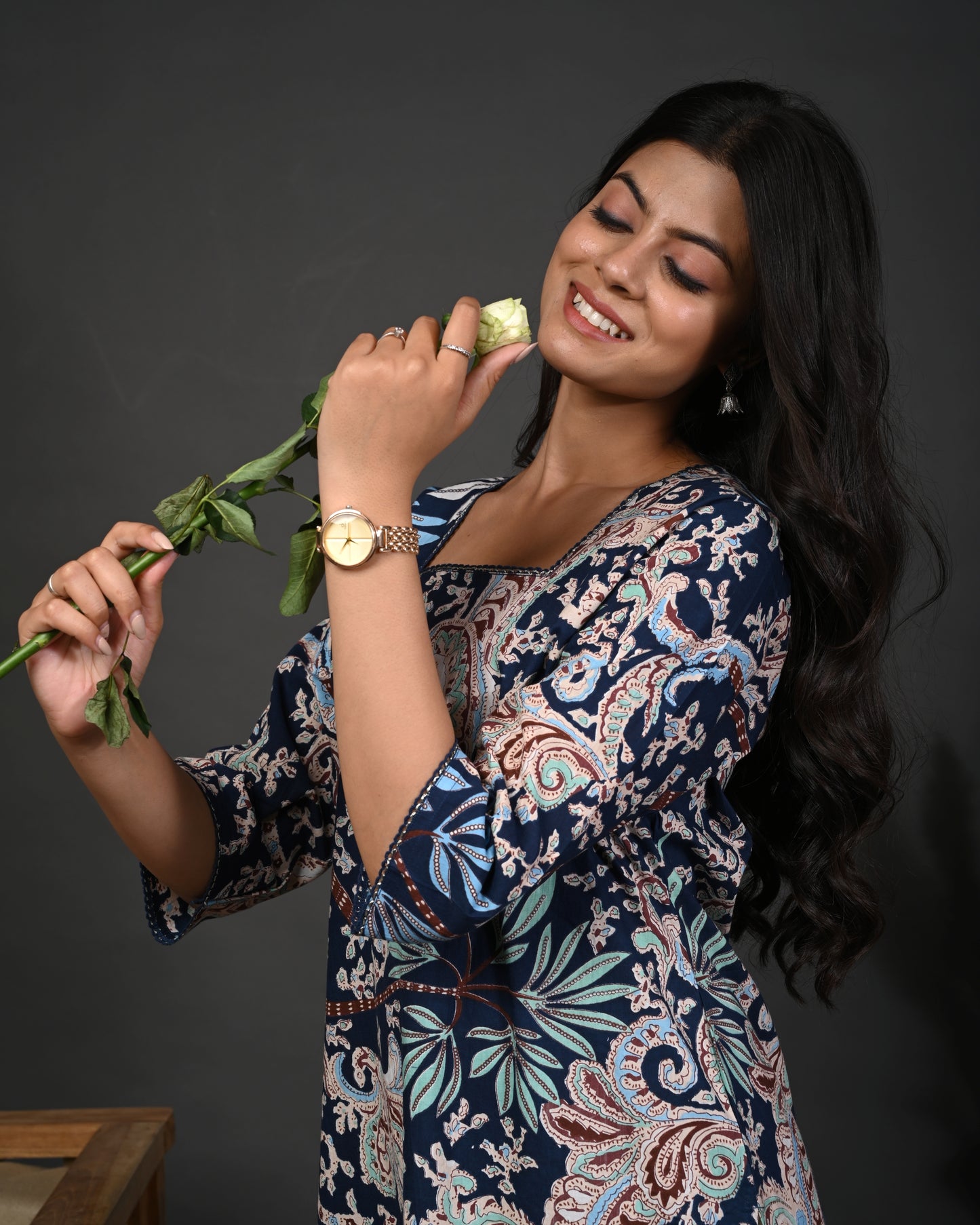 Rimeline Floral Screen Printed Square Neck Pure Cotton Straight Kurta