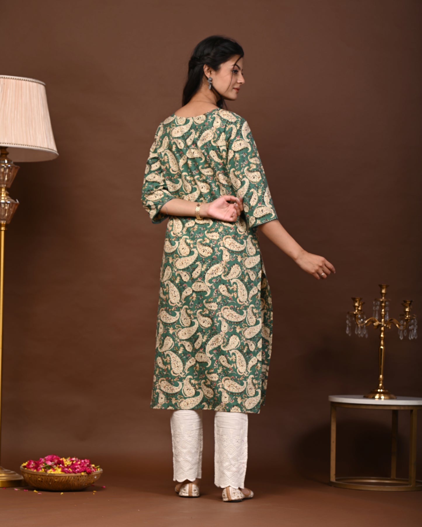 Rimeline Paisley Screen Printed Square Neck Pure Cotton Straight Kurta