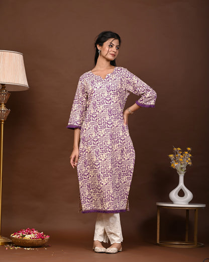 Rimeline Floral Screen Printed Notch Neck Pure Cotton Straight Kurta