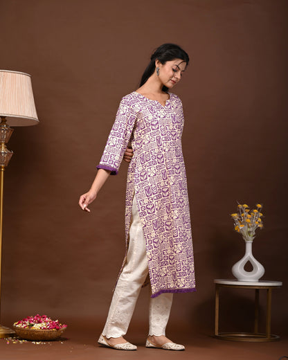 Rimeline Floral Screen Printed Notch Neck Pure Cotton Straight Kurta