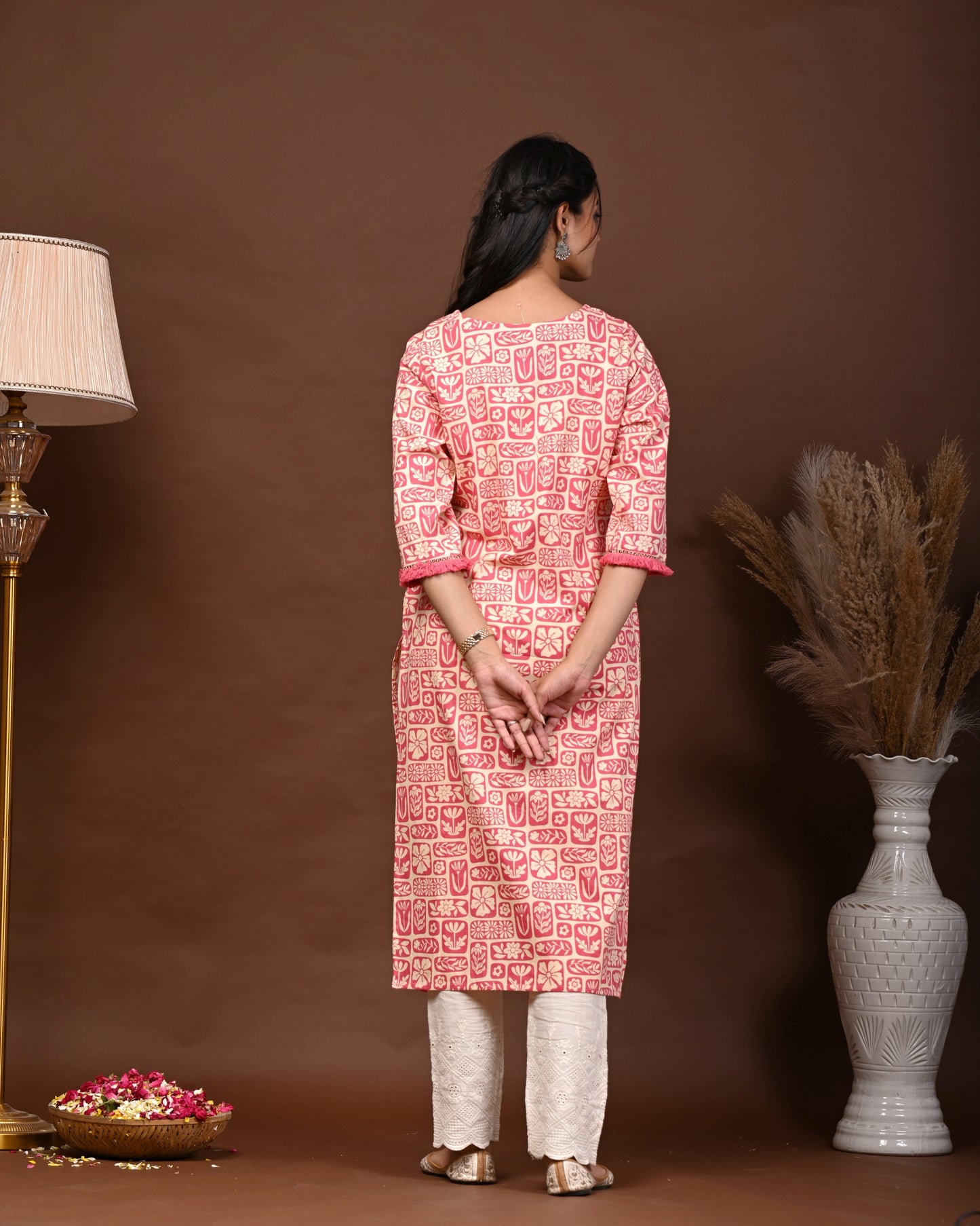 Rimeline Floral Screen Printed Notch Neck Pure Cotton Straight Kurta