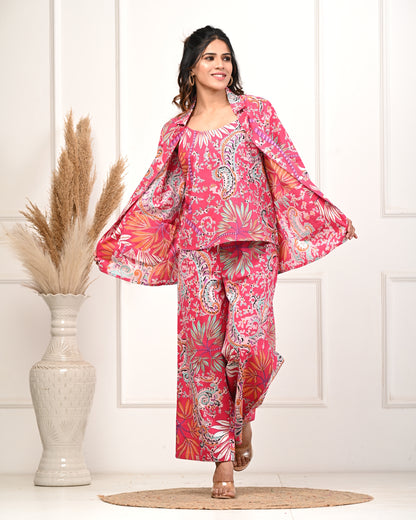 RimeLine Pink  3 pcs Co-ord Set For Women