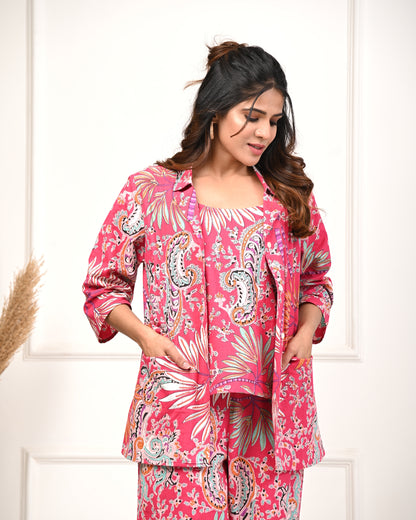 RimeLine Pink  3 pcs Co-ord Set For Women