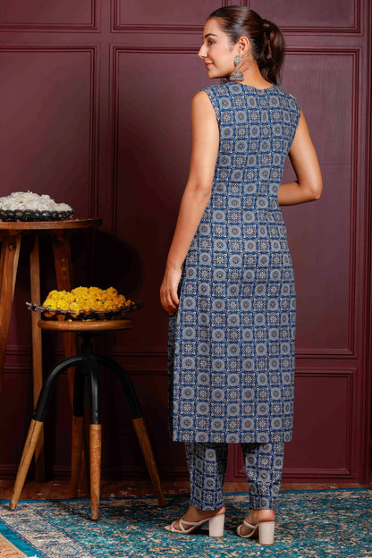 Rimeline Women Printed Regular Pure Cotton Kurta with Trousers