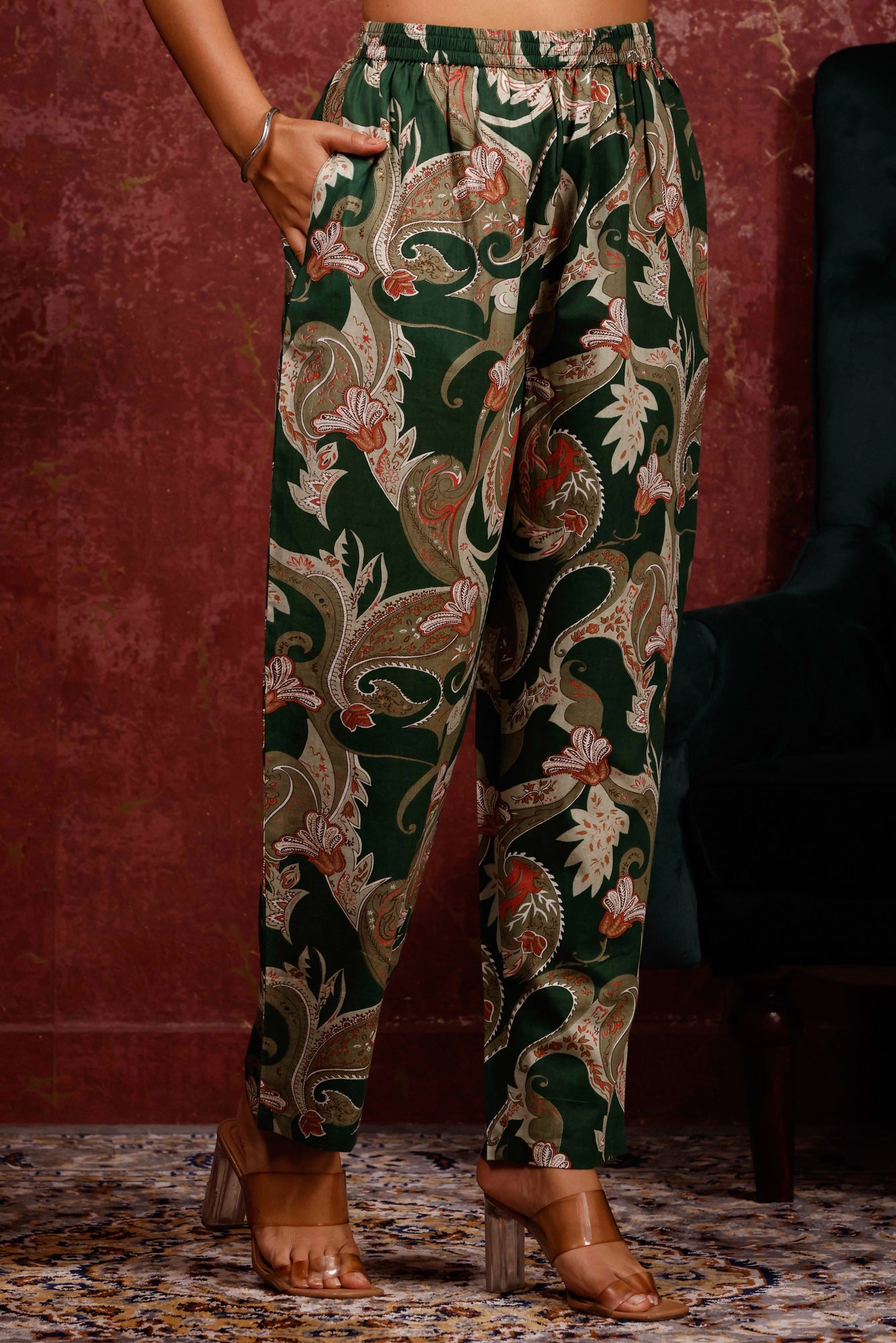 Rimeline Women Ethnic Motifs Printed Pure Cotton Kurta with Trousers & Dupatta