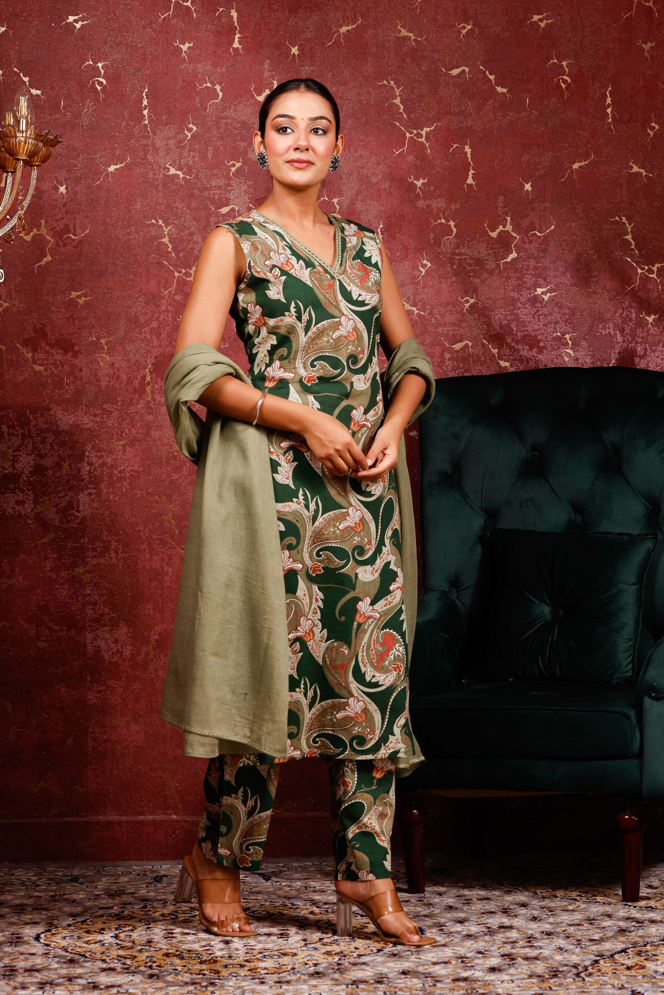 Rimeline Women Ethnic Motifs Printed Pure Cotton Kurta with Trousers & Dupatta