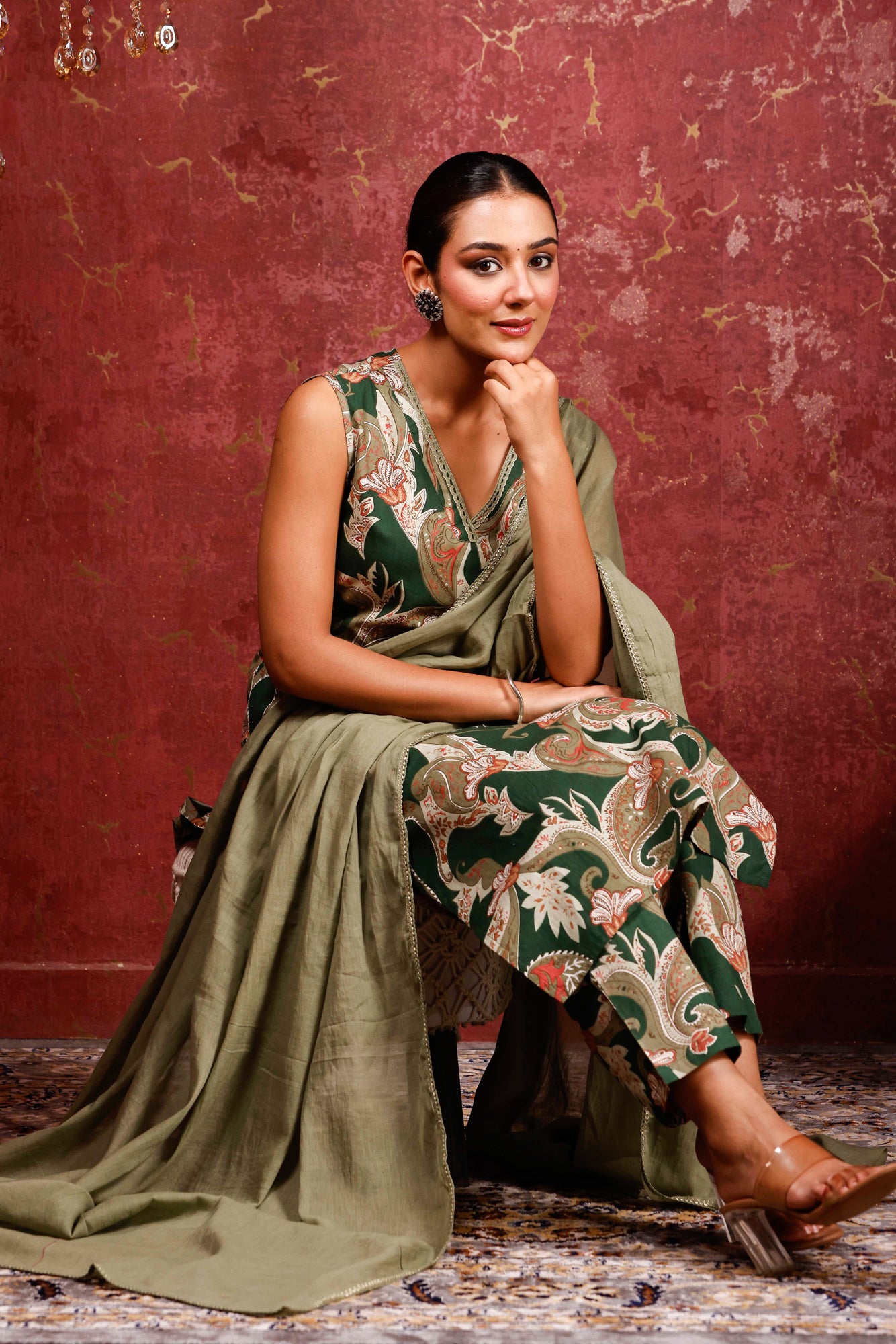 Rimeline Women Ethnic Motifs Printed Pure Cotton Kurta with Trousers & Dupatta