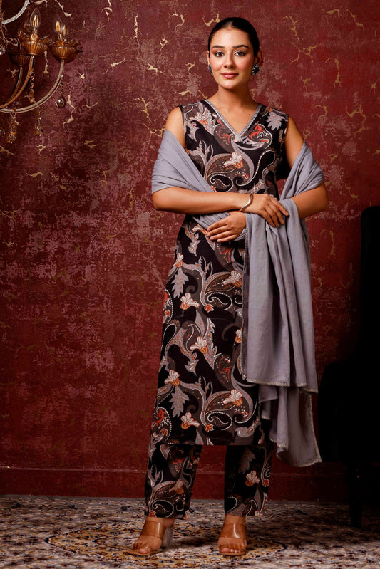 Rimeline Women Paisley Printed Cotton Kurta with Trousers & Dupatta