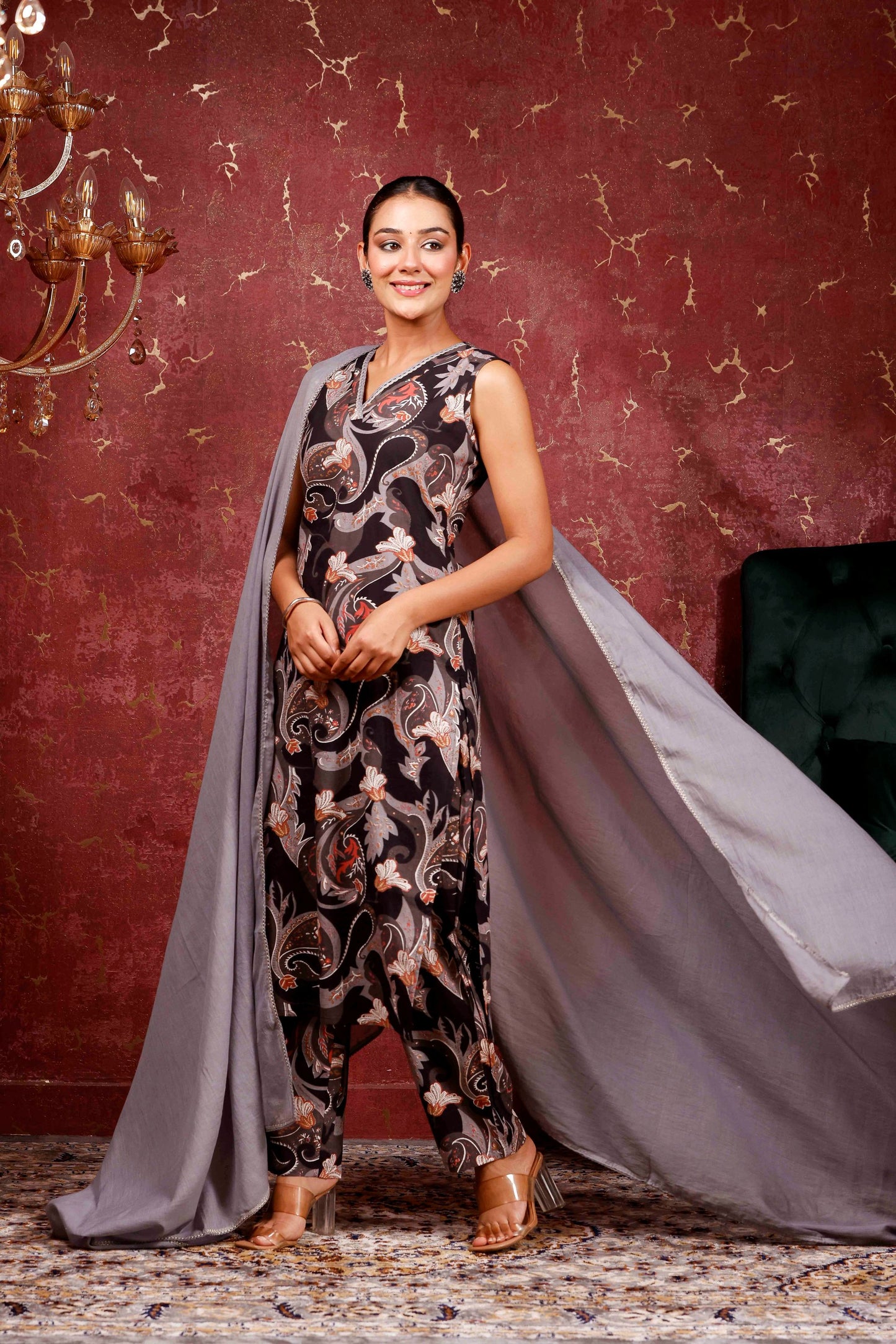 Rimeline Women Paisley Printed Cotton Kurta with Trousers & Dupatta