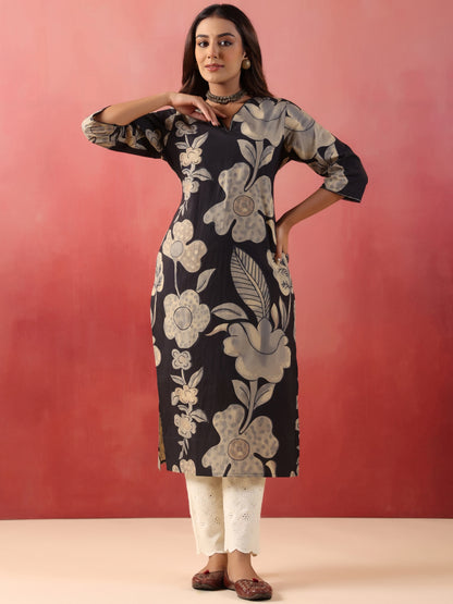 Anouk Rustic Floral Printed V-Neck Pure Cotton Straight Kurta
