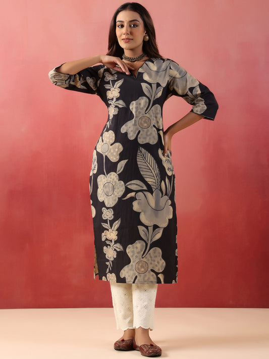 Anouk Rustic Floral Printed V-Neck Pure Cotton Straight Kurta