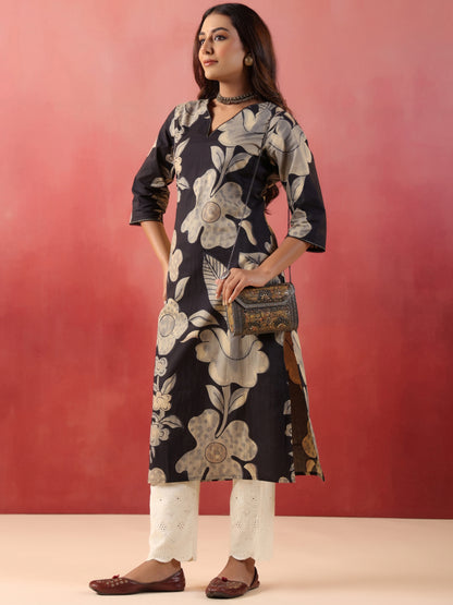 Anouk Rustic Floral Printed V-Neck Pure Cotton Straight Kurta