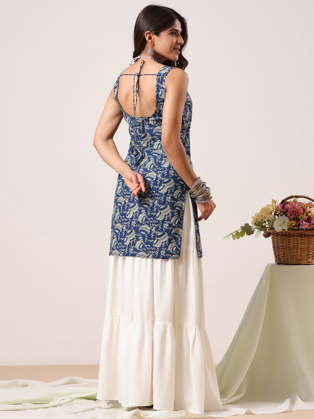 Rimeline Women Floral Printed Square Neck Pure Cotton Kurti