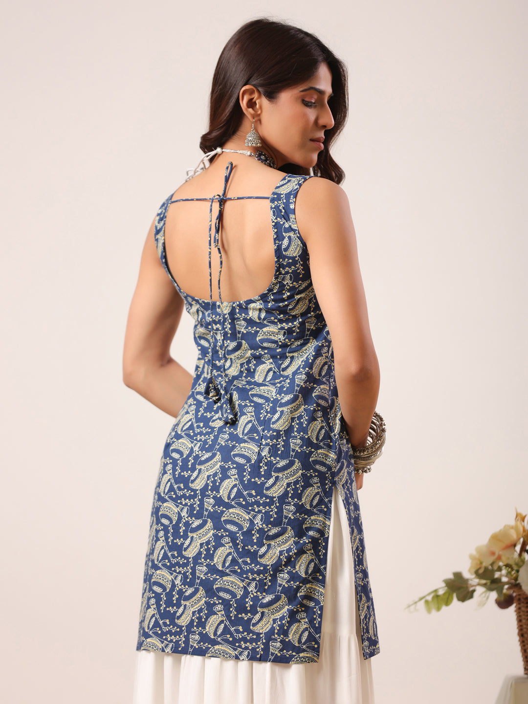 Rimeline Women Floral Printed Square Neck Pure Cotton Kurti
